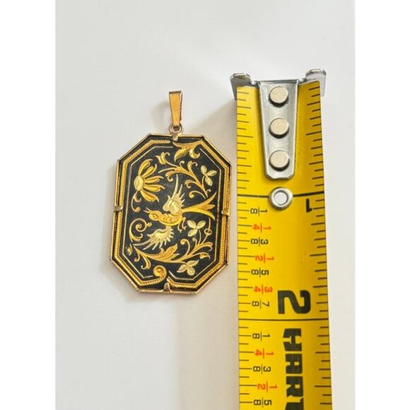 Vintage Damascene Bird With Flowers Gold Plated Pendant - Picture 3 of 7